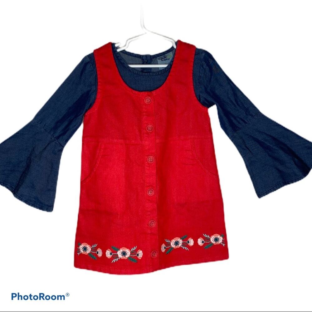 Genuine Kids 4T red tunic dress with inner bell sleeve blouse